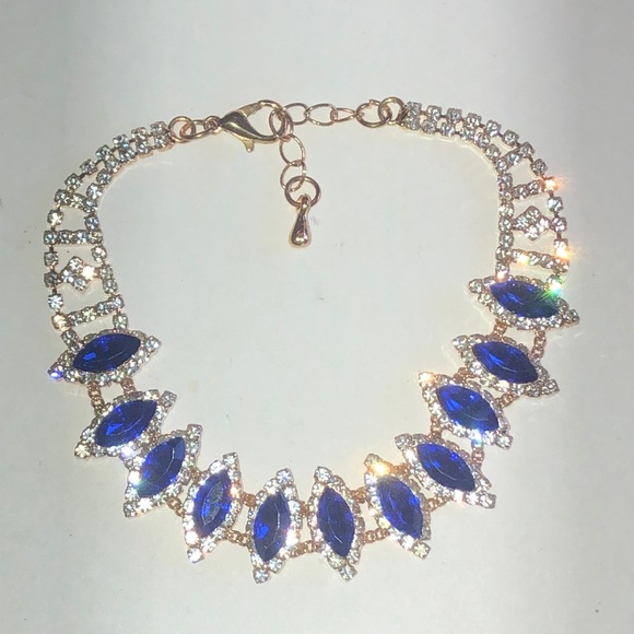 Elegant Gold Tone Blue CZ Rhinestone Bracelet - Picture 2 of 4